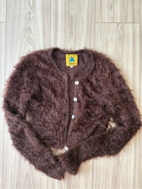UNIF Brown Fluffy Button-Up Cardigan